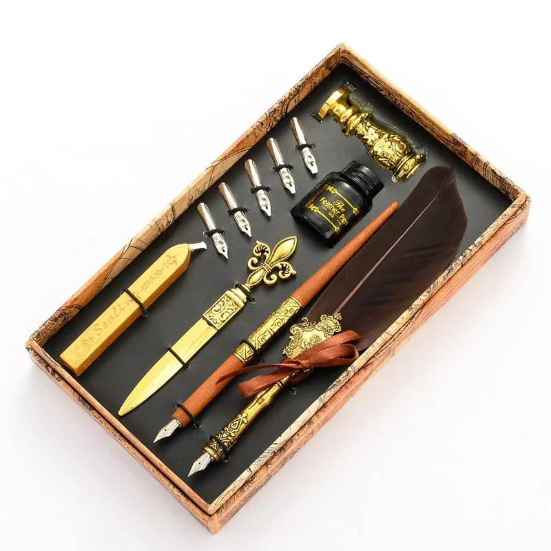Feder Schreibset mit Tinte – Kalligrafie Dip Pen Set mit 5 Ersatzfedern und Geschenkbox