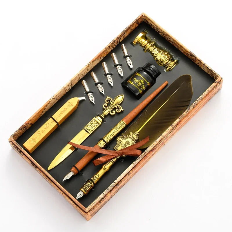 Feder Schreibset mit Tinte – Kalligrafie Dip Pen Set mit 5 Ersatzfedern und Geschenkbox